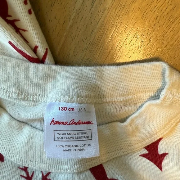 HANNA ANDERSSON 130 8 Reindeer Red Cream Long John Pajama Holiday Christmas New - Picture 2 of 3